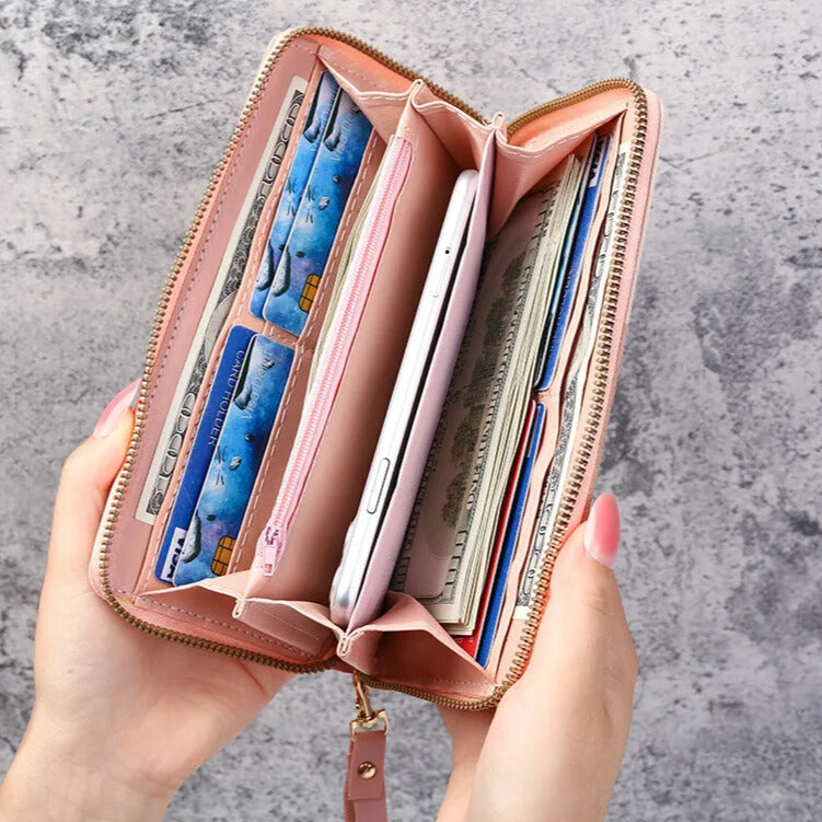 Women’s Continental Zip-Around Purse — PU Leather, Coin Pocket & Card Slots.