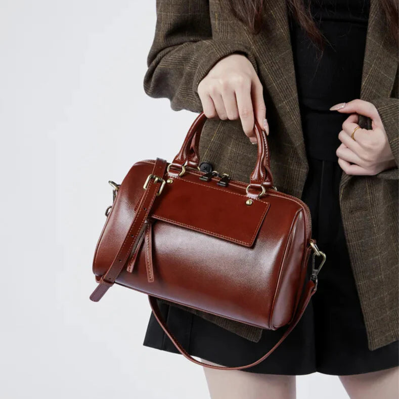 Elara Elegance — premium leather crossbody, Boston silhouette (front view)