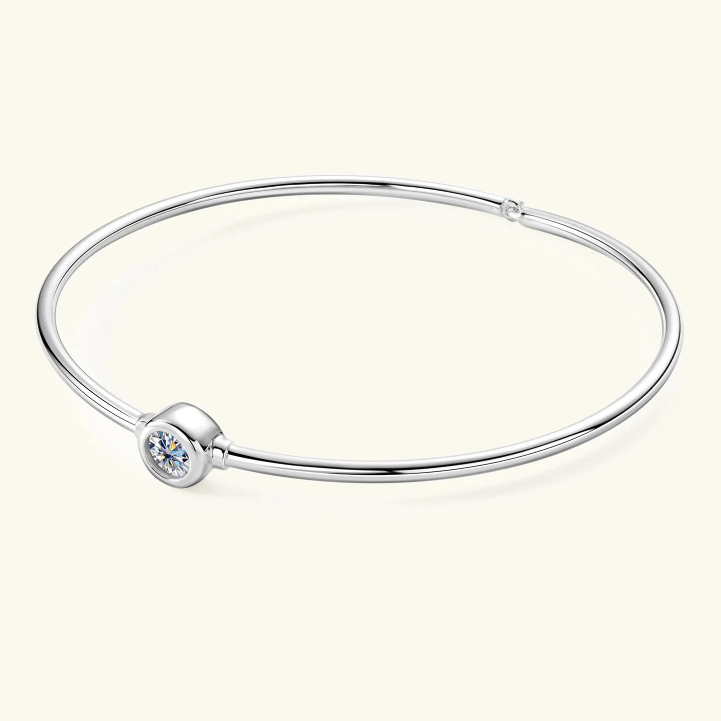 Sterling silver moissanite bangle, round-cut stone detail