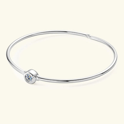 Sterling silver moissanite bangle, round-cut stone detail