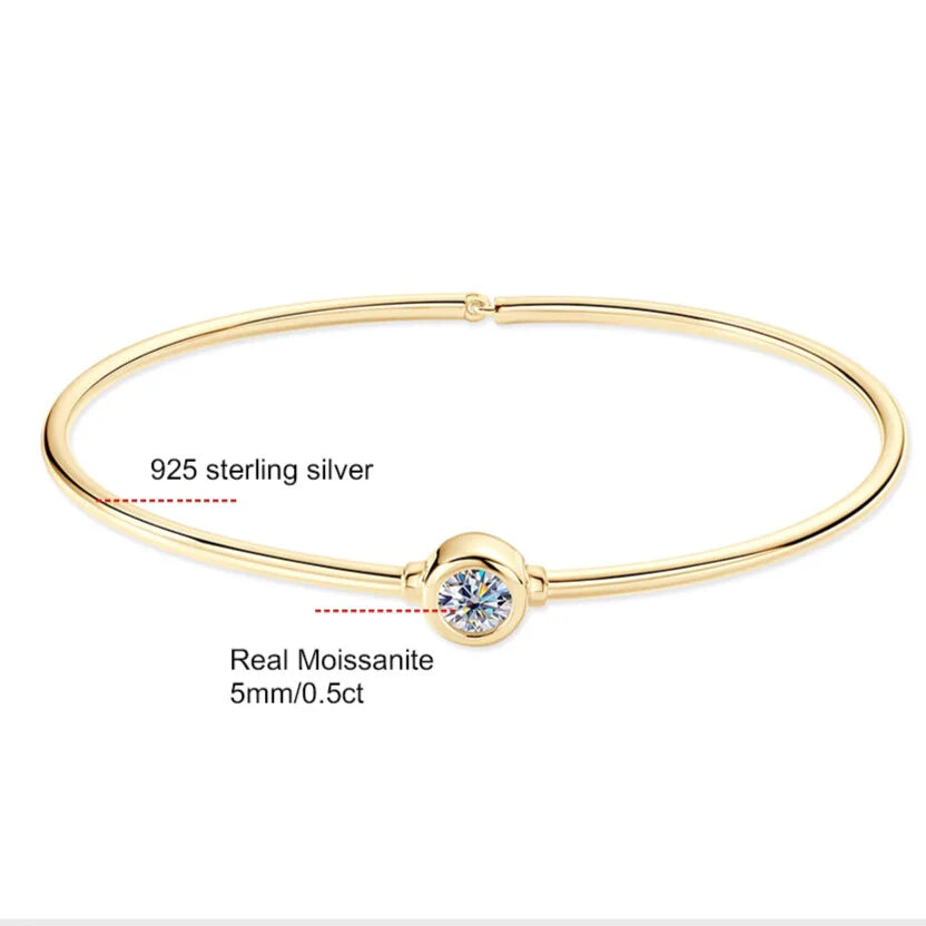 18K gold-plated moissanite bangle bracelet on wrist