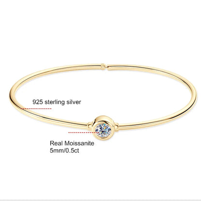 18K gold-plated moissanite bangle bracelet on wrist