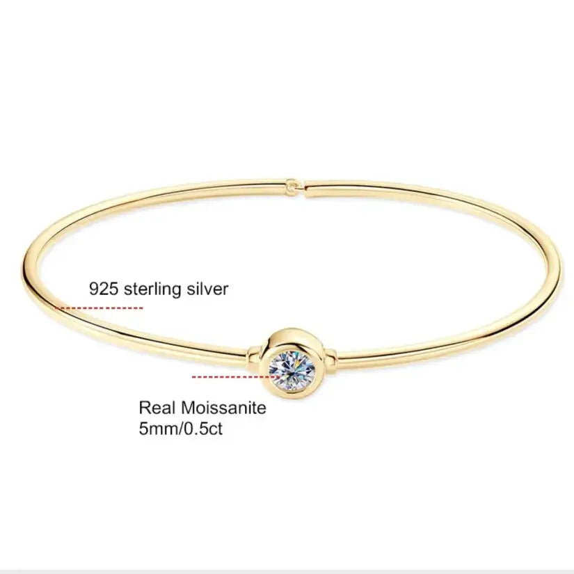 gold moissanite bangle close up details