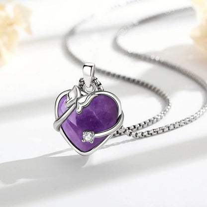 Amethyst Heart Pendant with Butterfly Crystal Detail