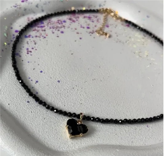 Elegant Black Crystal Heart Pendant Necklace - Elegantia