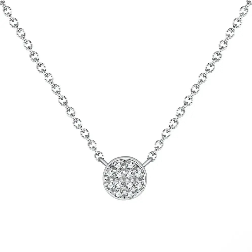 sterling silver round CZ pendant necklace on white background