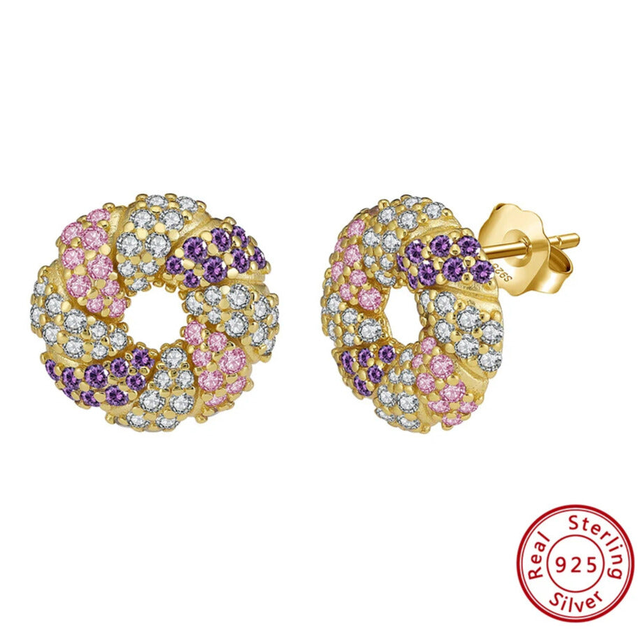 gold tone and silver flower studs Elegantia jewellery