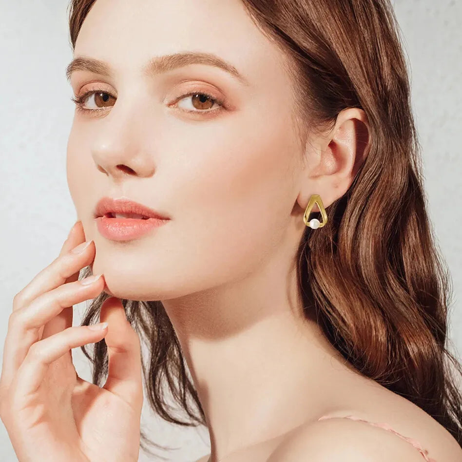 925 sterling silver triangle pearl earrings