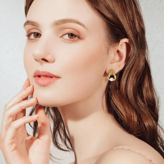 925 sterling silver triangle pearl earrings