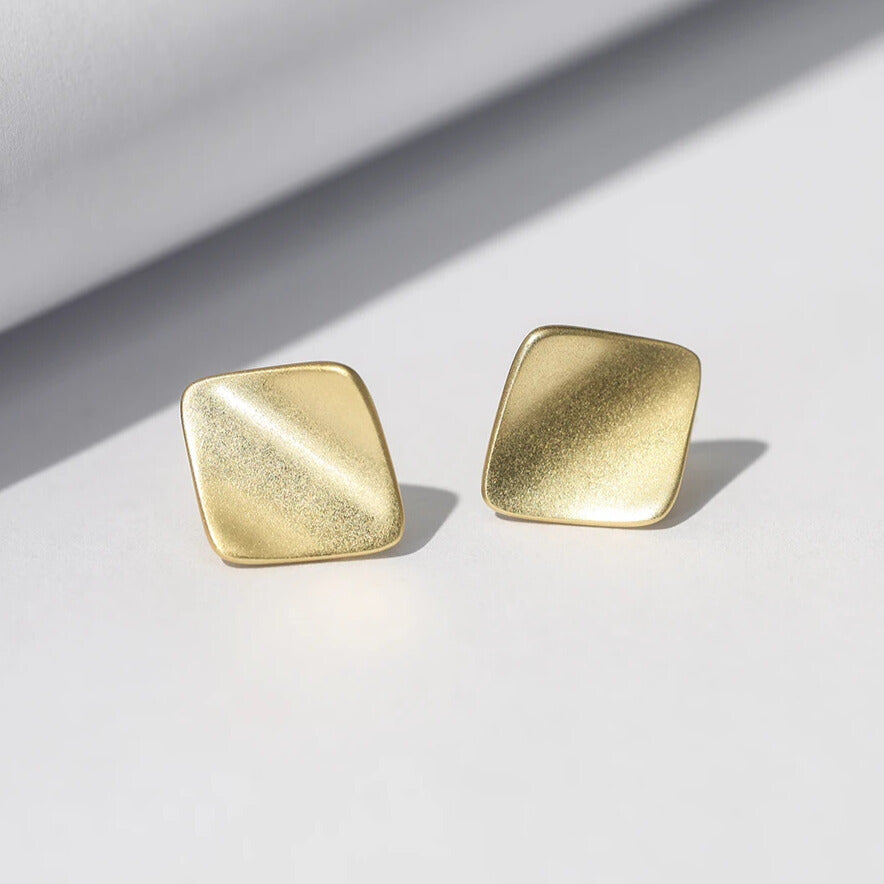 dainty gold square stud earrings matte finish womens jewellery for daily wear