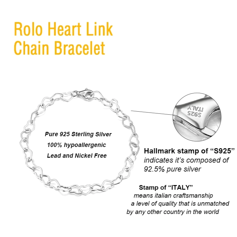 sterling silver heart link chain bracelet for woman