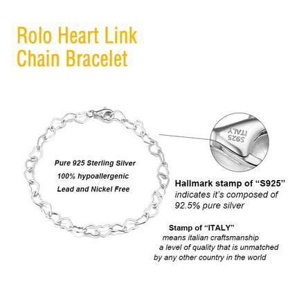 sterling silver heart link chain bracelet for woman