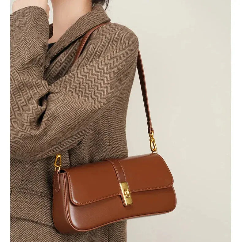 womens genuine brown leather shoulder bag
