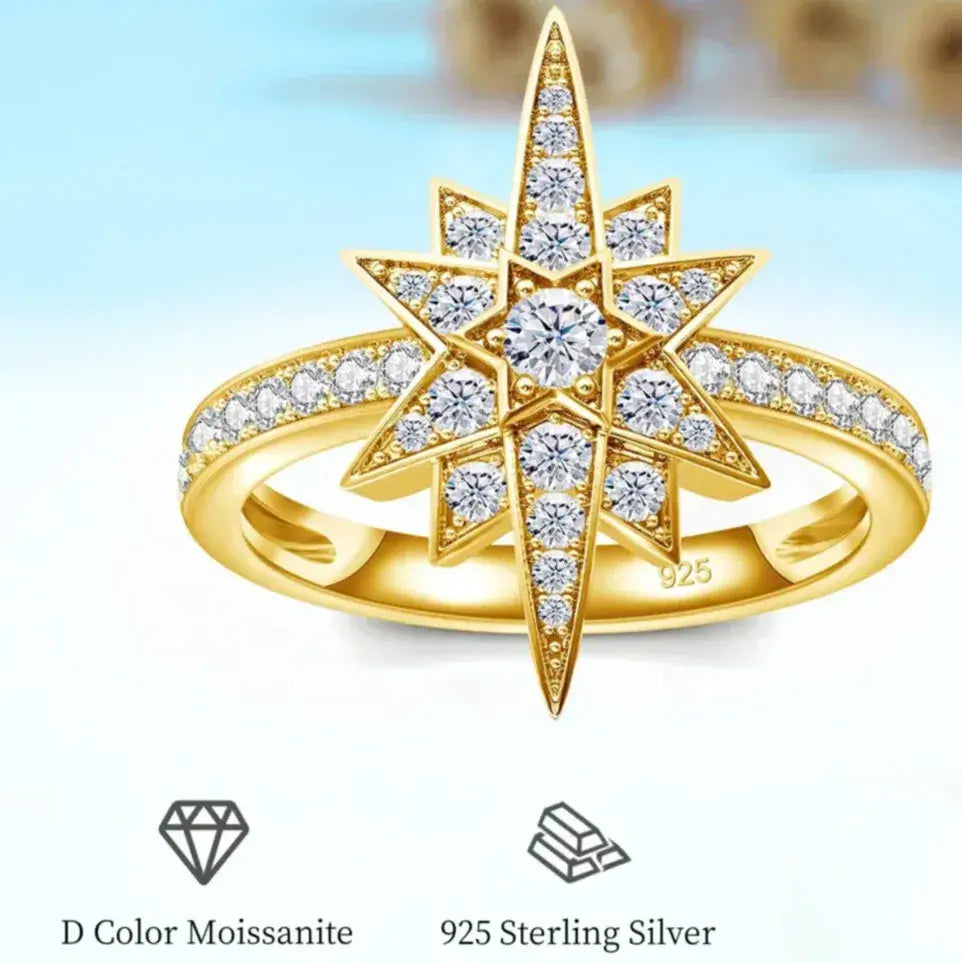 modern star motif ring in gold plated sterling silver