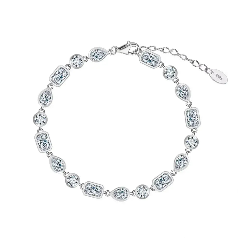 silver tennis bracelet square oval teardrop stones
