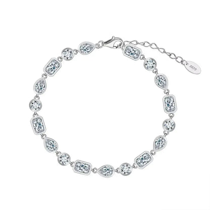 silver tennis bracelet square oval teardrop stones