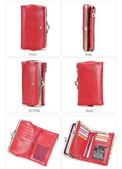 Women’s leather wallet with multiple compartments