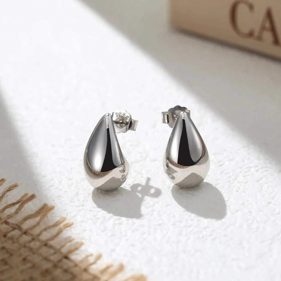 silver teardrop earrings polished mirror finish