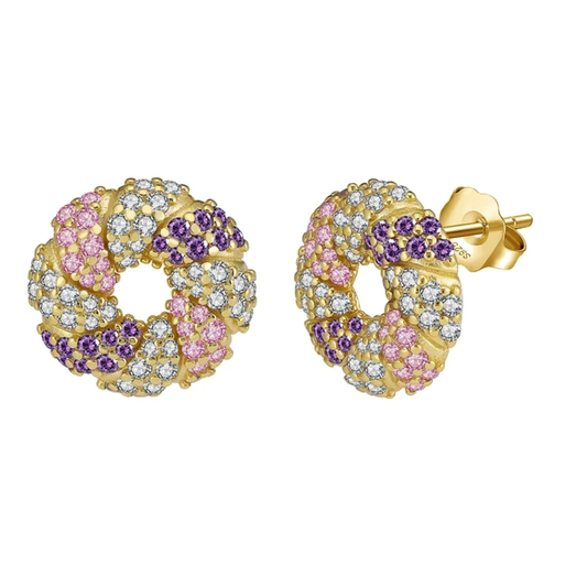 flower stud earrings sterling silver gold cubic zirconia elegantia