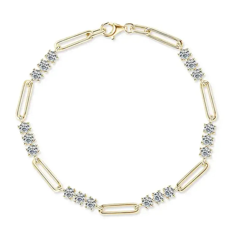 moissanite paper clip bracelet gold plated 925 sterling silver
