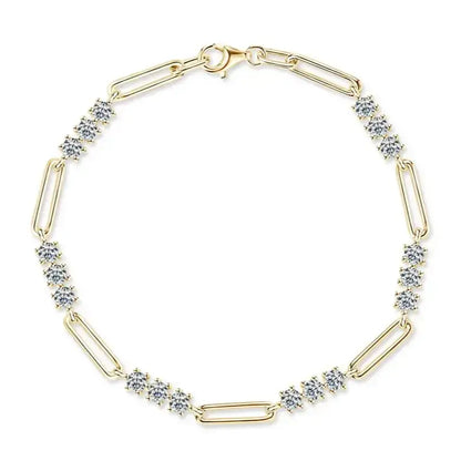 moissanite paper clip bracelet gold plated 925 sterling silver
