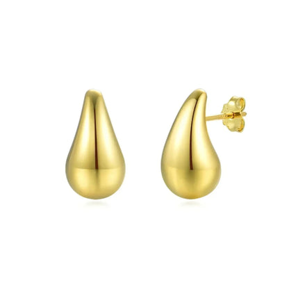 smooth teardrop stud earrings in 925 sterling silver with 14K gold plating, minimalist design