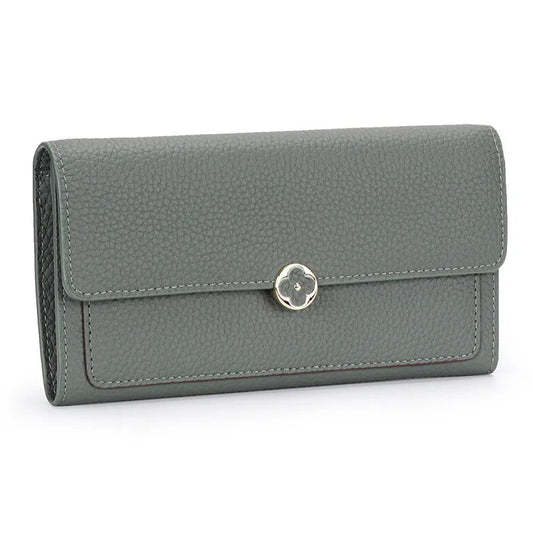 premium gray cowhide genuine leather wallet solid pattern elegantia