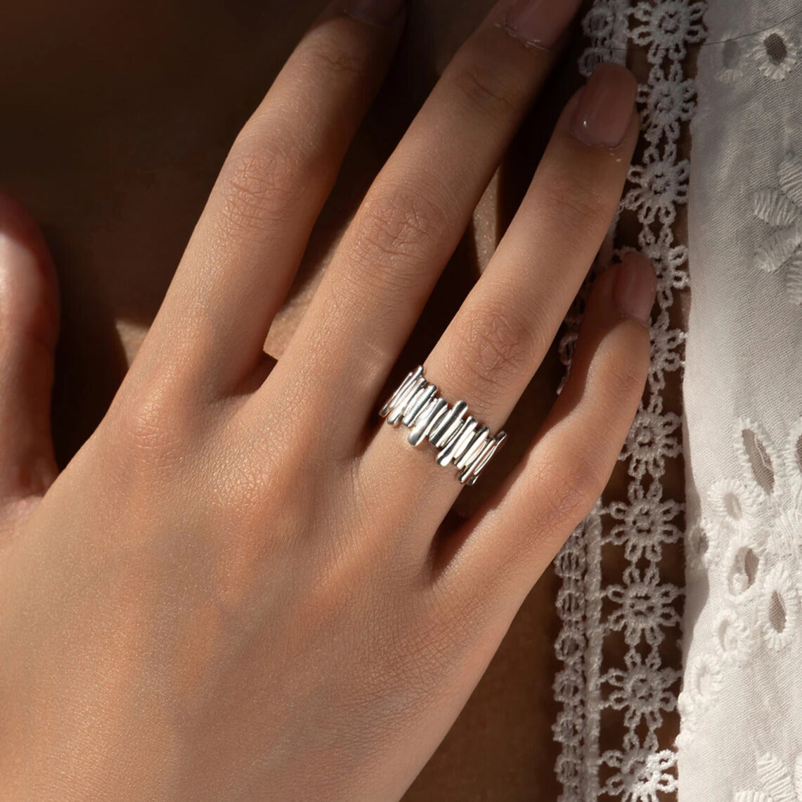 modern irregular wide band ring polished sterling silver