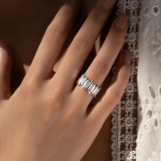 modern irregular wide band ring polished sterling silver