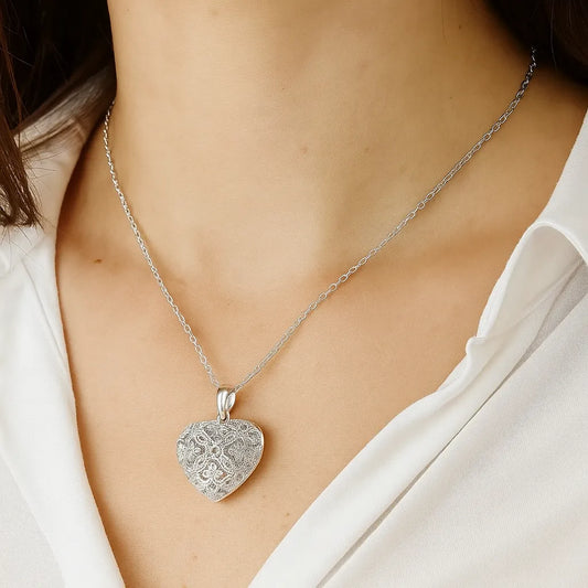 elegant sterling silver heart necklace pendant close-up