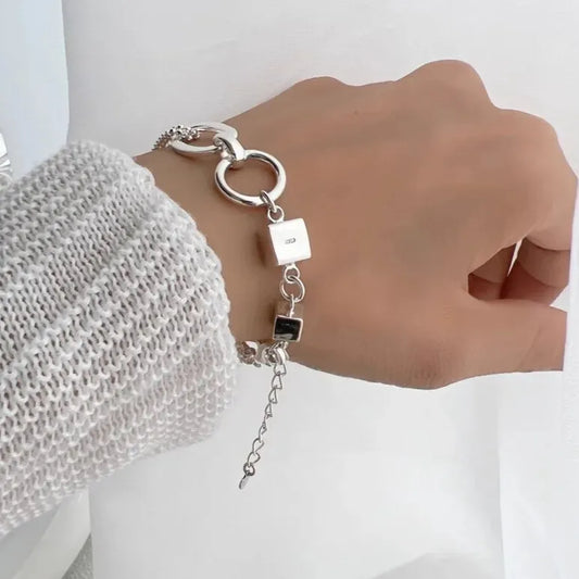 sterling silver adjustable geometric bracelet for women
