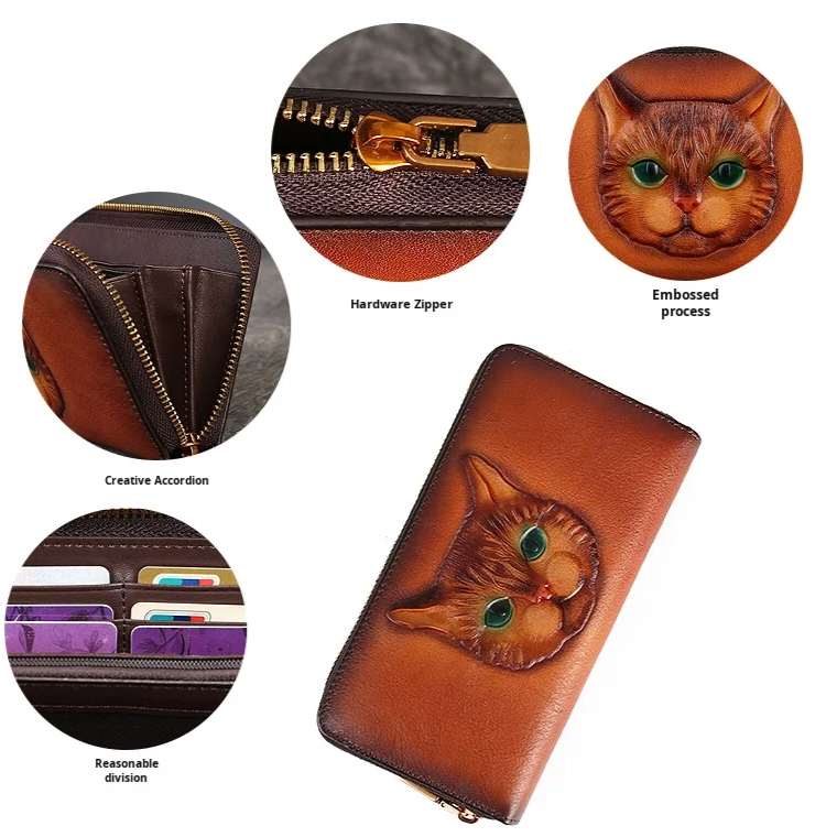 Embossed cowhide leather wallet for women