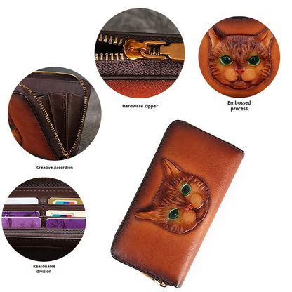 Embossed cowhide leather wallet for women