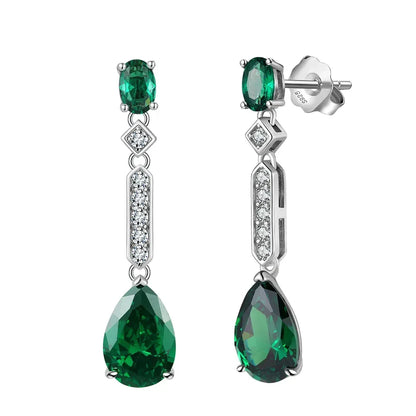 genuine emerald drop earrings 925 sterling silver