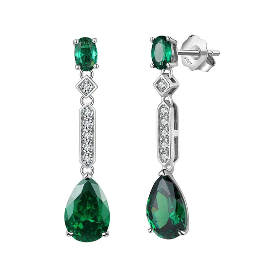 genuine emerald drop earrings 925 sterling silver