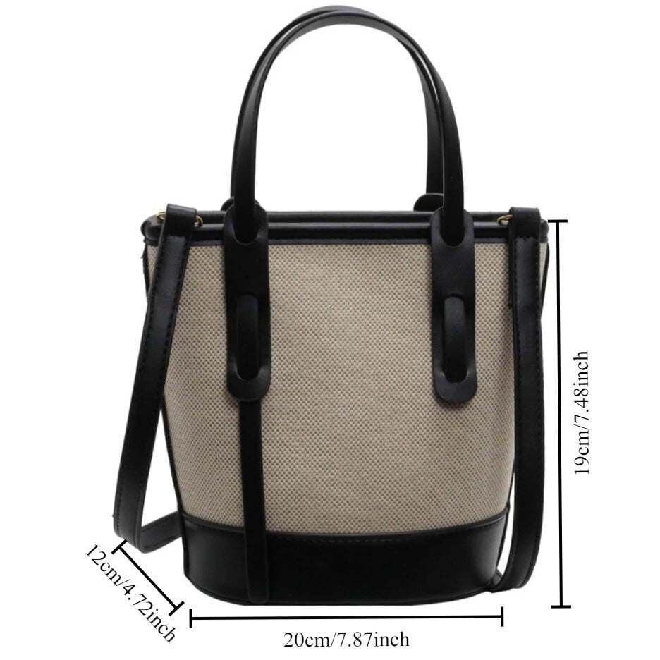 lightweight canvas tote bag with synthetic leather – black bucket handbag