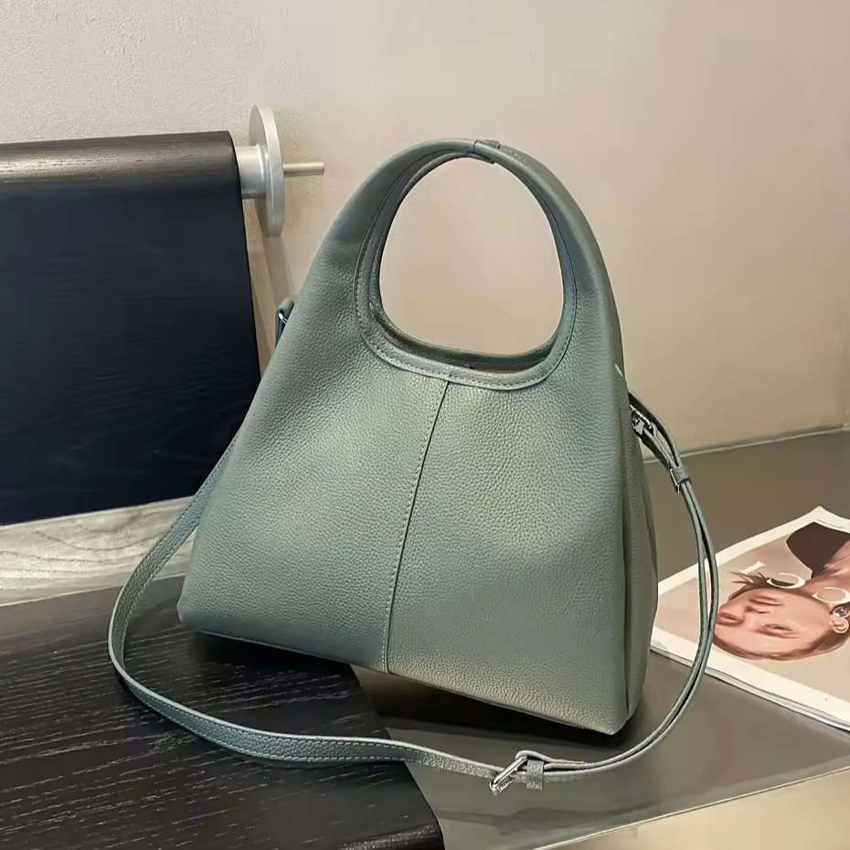 minimalist gray leather purse