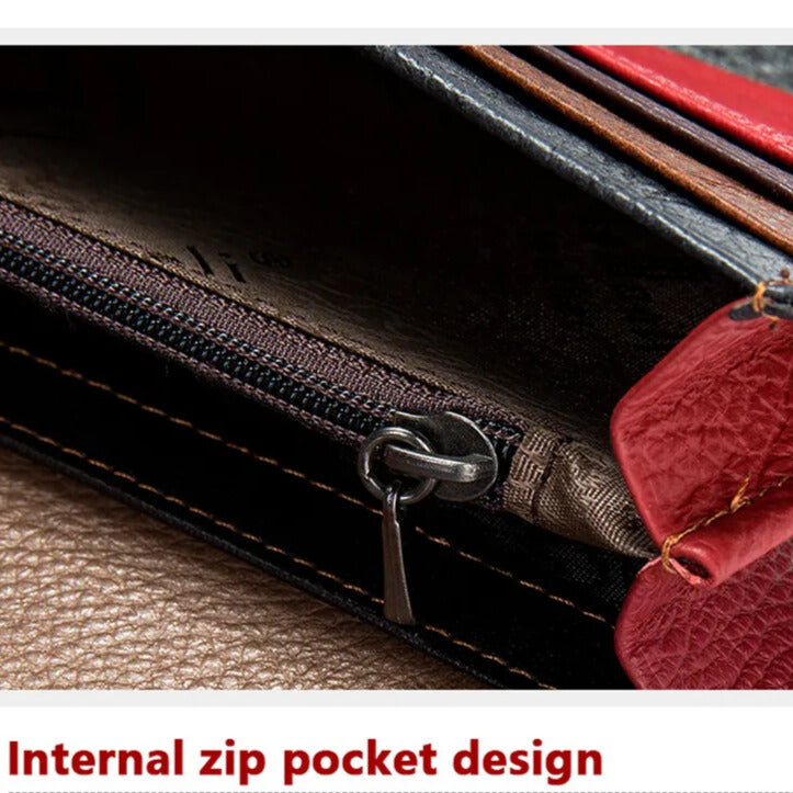 Soft cowhide leather clutch wallet with stylish patchwork finish