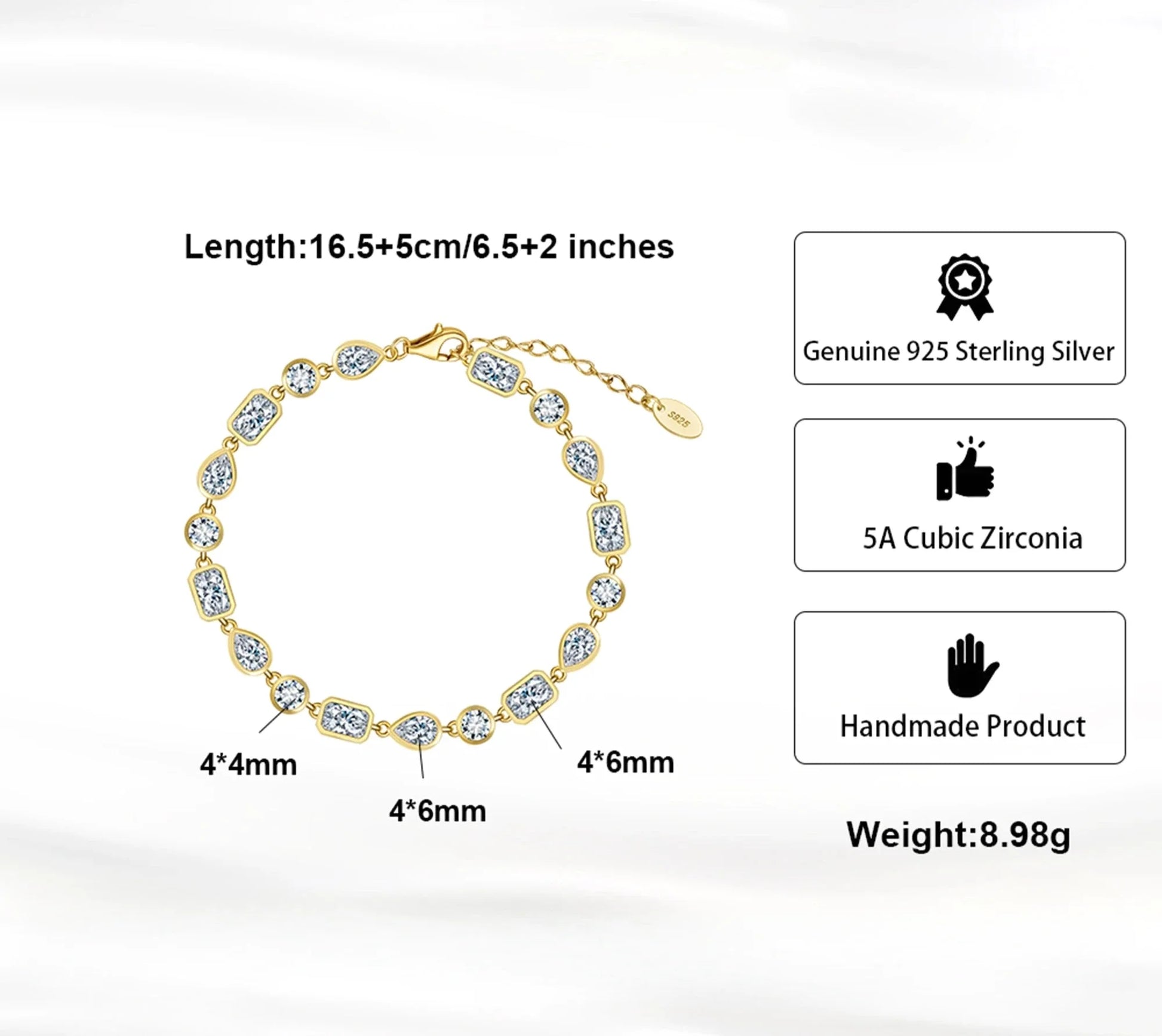 Lightweight hypoallergenic sterling silver tennis bracelet