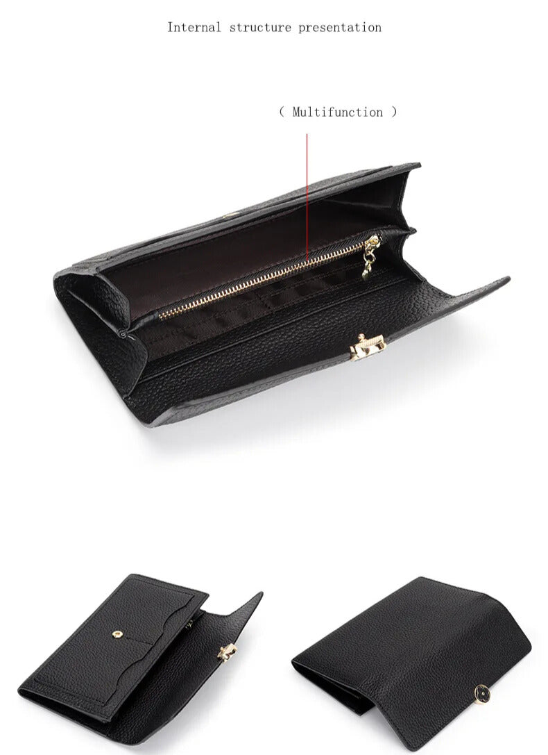 secure zip genuine leather long wallet elegantia