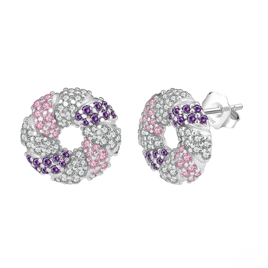 women’s sterling silver flower earrings with colourful cubic zirconia