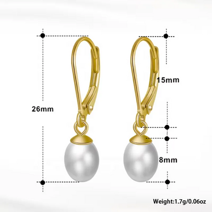 size delicate gold pearl drop earrings hypoallergenic 