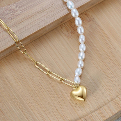 925 sterling silver gold pearl heart pendant necklace elegant style