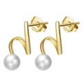 Freshwater Pearl Stud Earrings – 14K Gold Plated Geometric Design