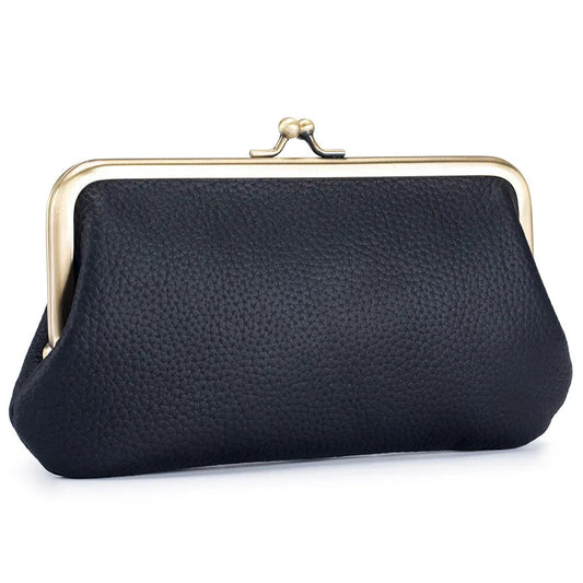 Women’s black retro kiss lock leather wallet Elegantia