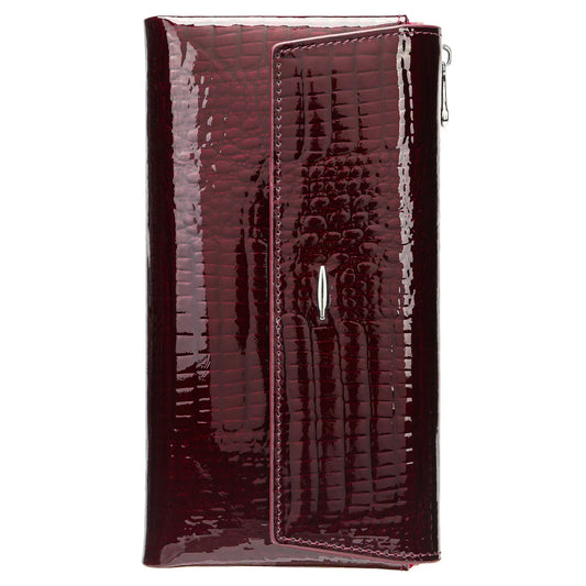 Luxury long brown leather wallet cowhide clutch