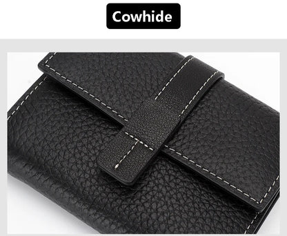 durable cowhide short wallet with hasp fastening for women