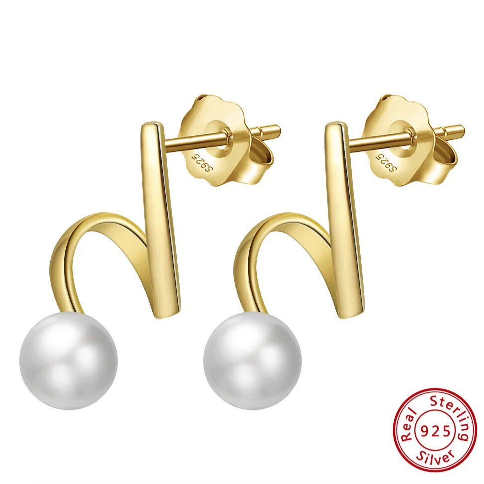 polished gold plated pearl studs uk