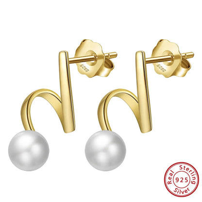 polished gold plated pearl studs uk