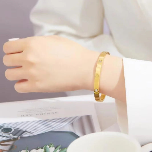 stainless steel gold clover bangle women